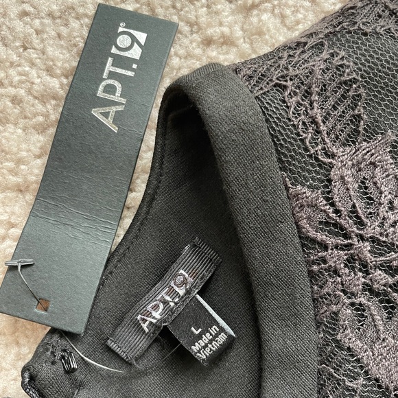 Apt. 9 Black Lace Details Sheath Dress Size Large, NEW Stretch Mini Bodycon - Picture 3 of 10